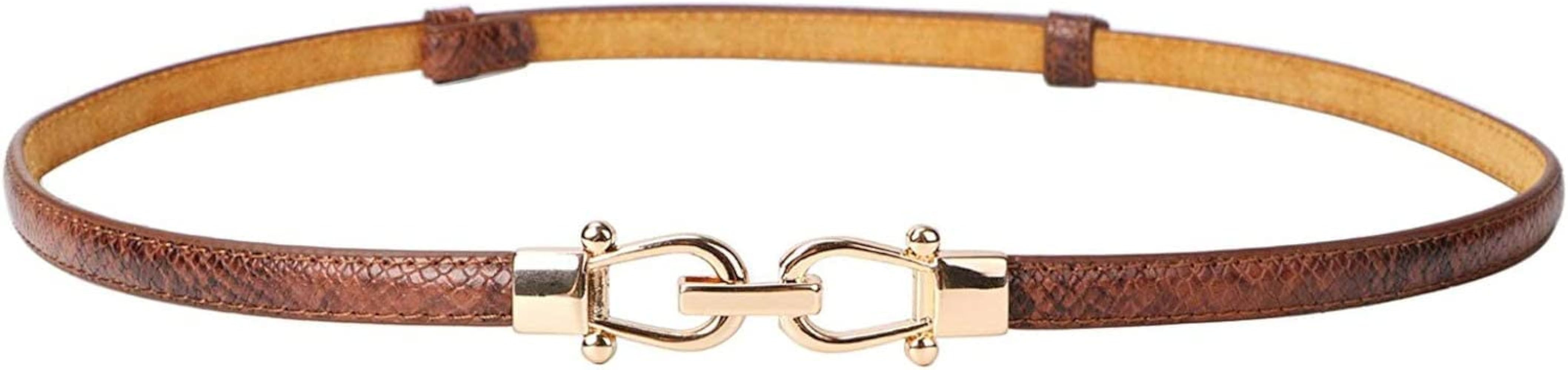 JASGOOD Leather Skinny Women Belt Thin Waist Belts for Dresses up to 37 Inches with Golden Buckle... | Amazon (US)