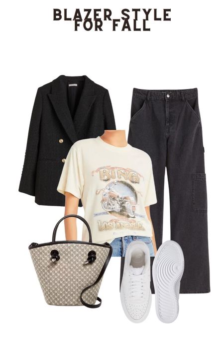 outfit inspo, blazer style, monochrome outfit, neutral style, neutral tones, minimal style, t-shirt, graphic tee, white sneakers, tote bag

#LTKstyletip #LTKSeasonal