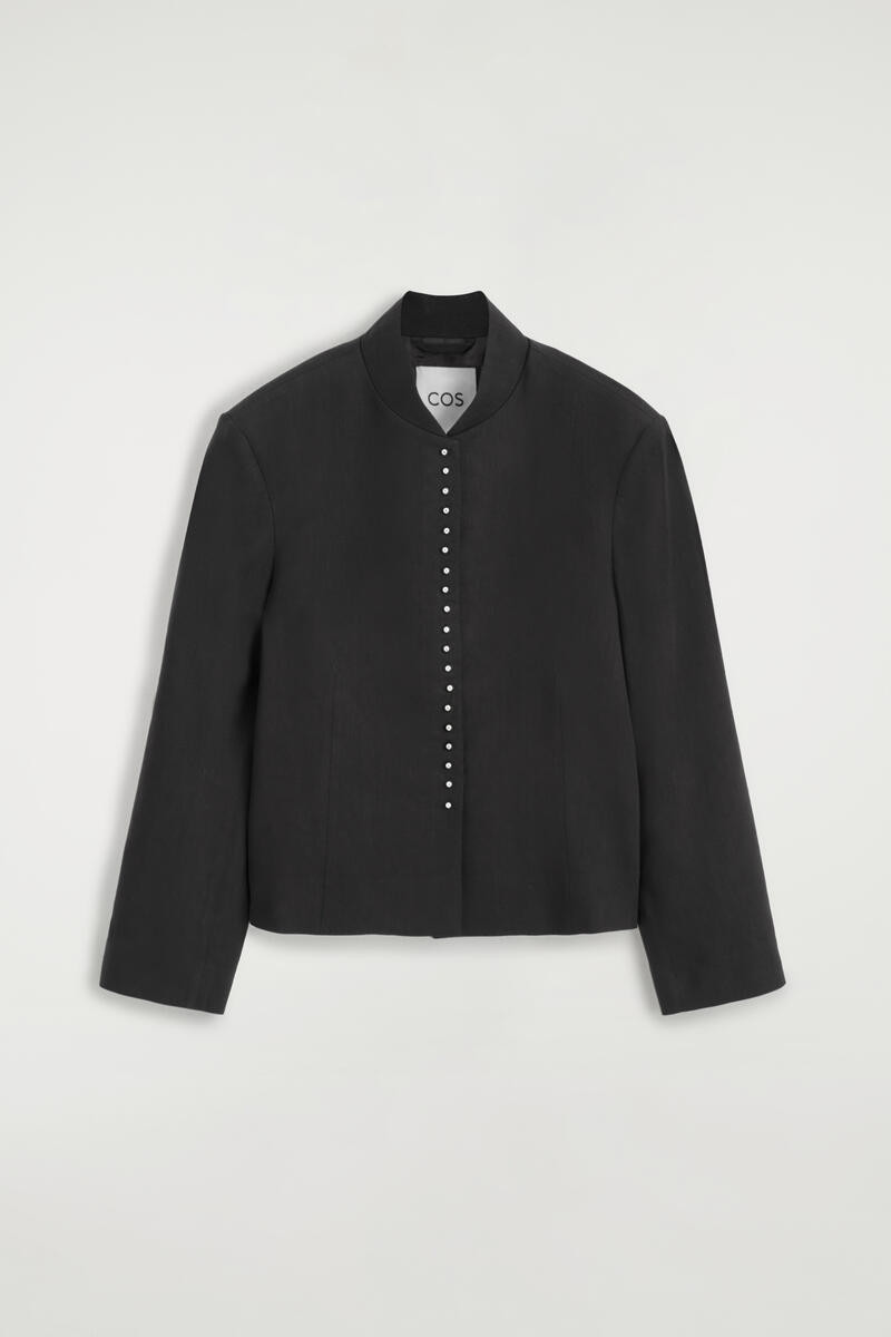 Stud-Detail Cropped Linen Blazer | COS (US)