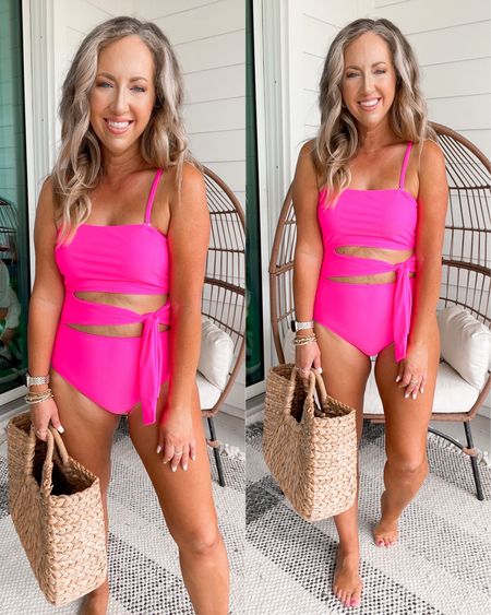Amazon fashion amazon finds one piece swimsuit bathing suit amazon swimsuits vacation outfit self tanner cut out swimsuit tummy control 
Sizing: 5’2 1/2 134 lbs wearing medium 

#LTKunder50 #LTKswim
