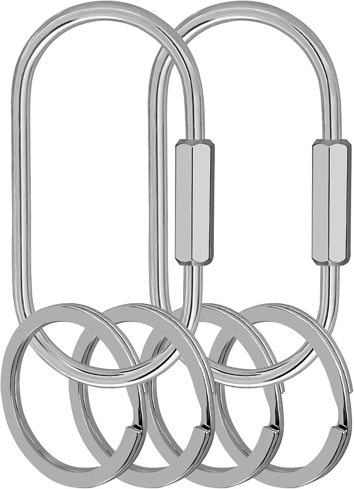 Key Chain, Brass Key Rings 2 Pack Screw Lock Key Organizer with 4 Rings Carabiner Keychain Clip f... | Amazon (US)