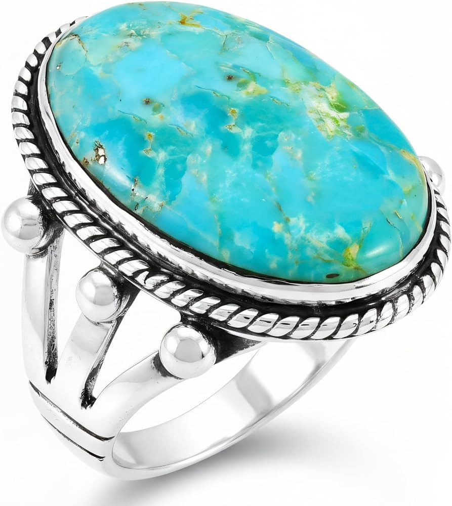 Turquoise Ring Sterling Silver 925 Genuine Gemstones Size 6 to 14 | Amazon (US)