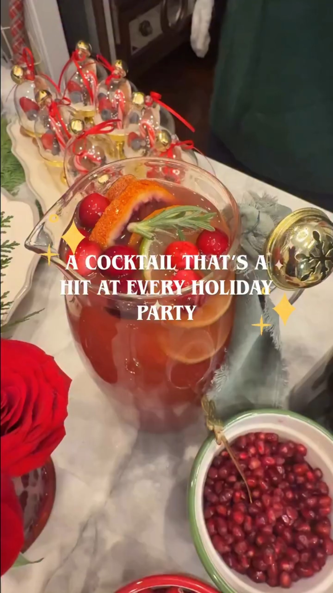 Wassail Sparkler 

A cocktail that’s a hit at every Holiday party.

I love having a yummy “signature cocktail” in a Pitcher for entertaining: It’s an easy way to have a no host bar.

Tip: make it without the alcohol, for your non drinkers, and have next to it the alcohol that your guest could use. 

🍸🍹🥂🍾For instance: This cocktail could be servers with 
Champagne, Prosecco, vodka or rum. 

Recipe:
-Trader Joe’sWinter Wassail punch
-Orange Juice 
-Poppi Cranberry Fizz
(Or cranberry juice and sparkling water or cranberry 7-up)
-Your favorite Prosecco or champagne (or skip for a non alcoholic cocktail)
-Blood oranges
-Limes
-Cranberries 
-Pomegranate seeds

Garnish with 
Rosemary & a slice of orange

✨Full recipe is up on the Blog

❤️Follow for more Holiday Tips & Recipes

Happy Holiday Hosting
💋D’Arcy

#holidaycocktails #holidayhosting #midlifewomen