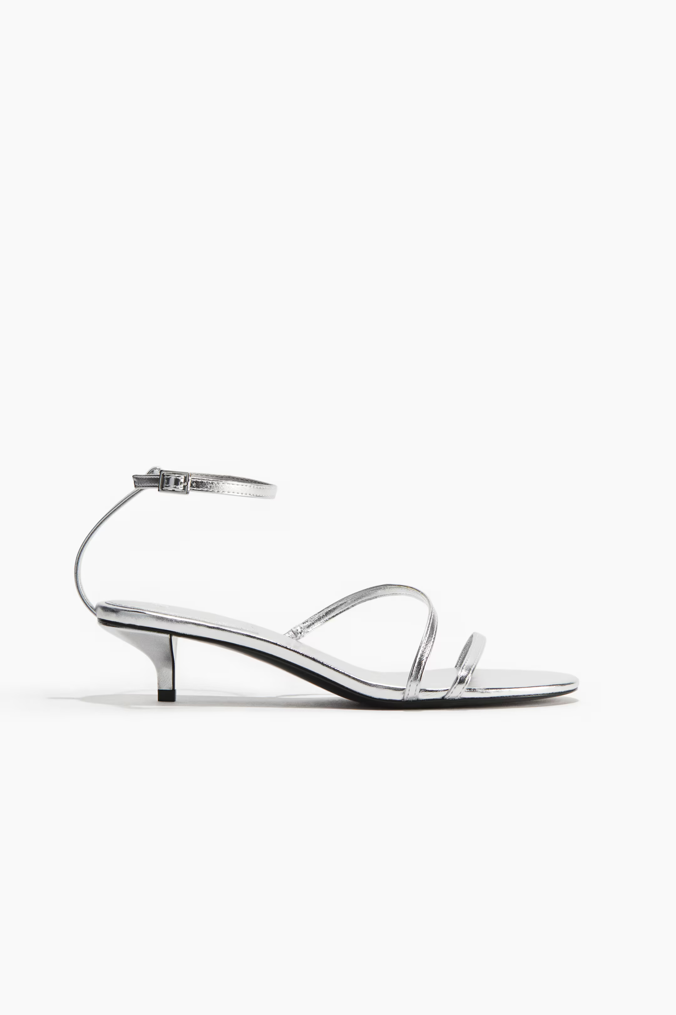 Heeled strappy sandals - Silver-coloured - Ladies | H&M GB | H&M (UK, MY, IN, SG, PH, TW, HK)