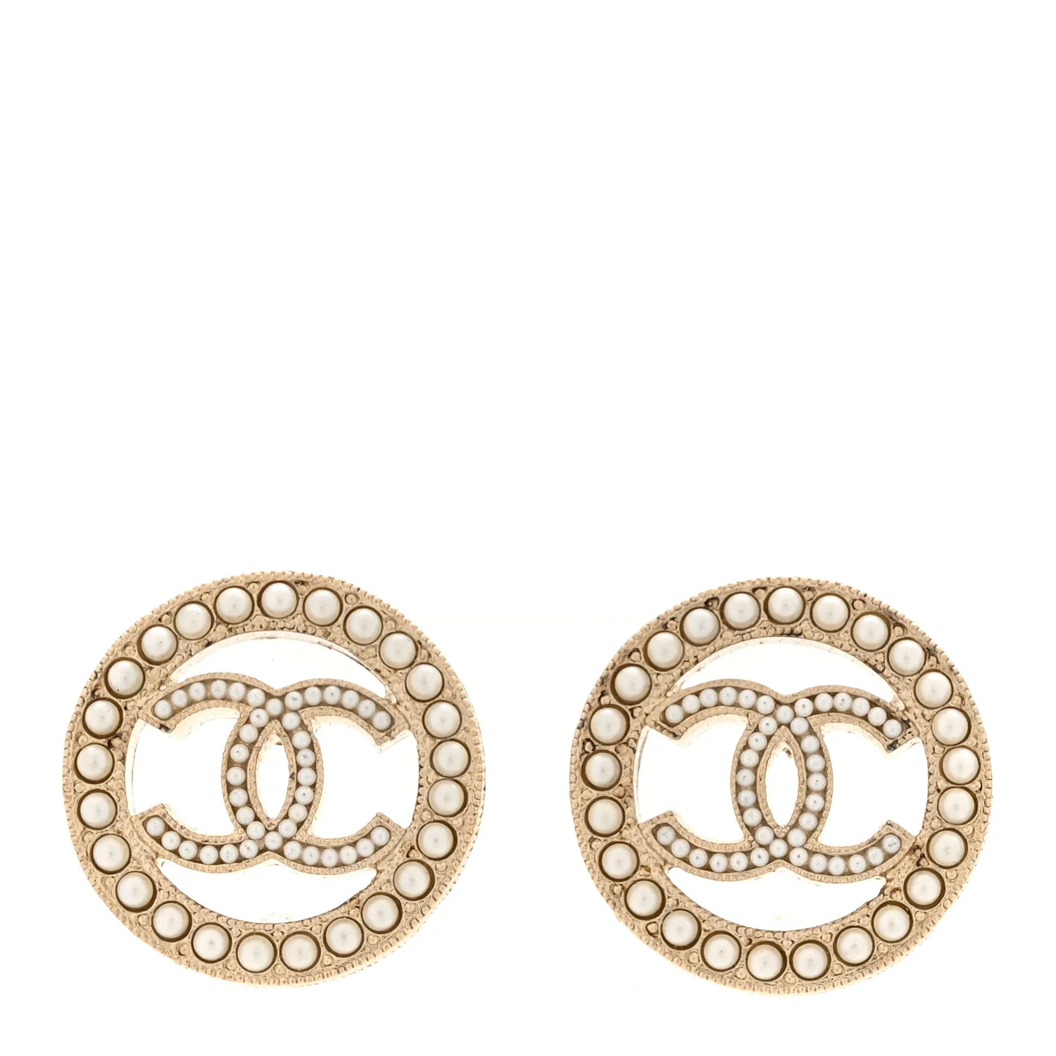 Pearl CC Round Earrings Gold | FASHIONPHILE (US)