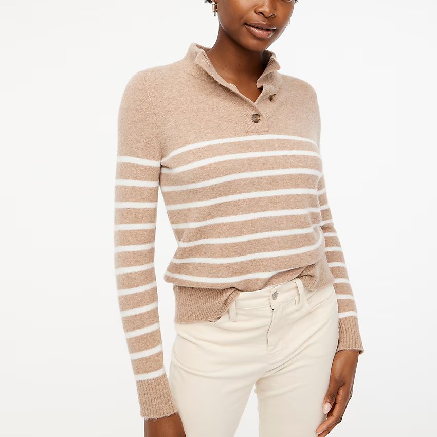 Striped button-front pullover in extra-soft yarn | J.Crew Factory