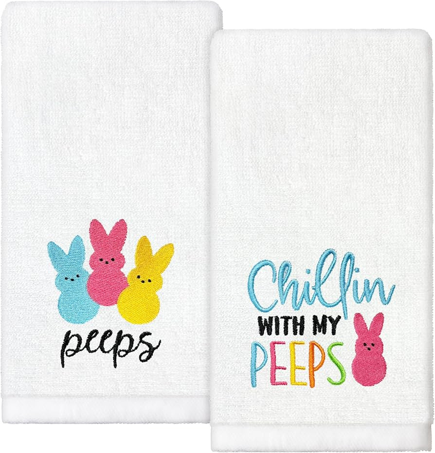 Easter Hand Towels Set of 2 Embroidered Colorful Peeps Bunny Bathroom Towels 13.7 x 29.5 Inch Hol... | Amazon (US)
