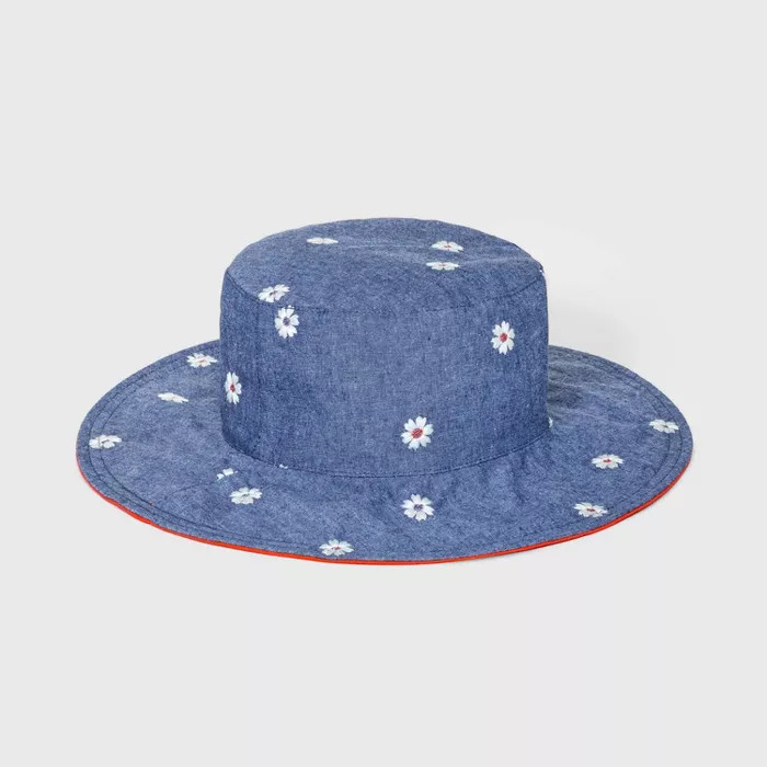 Toddler Girls' Reversible Floral Hat - Cat & Jack™ Blue | Target