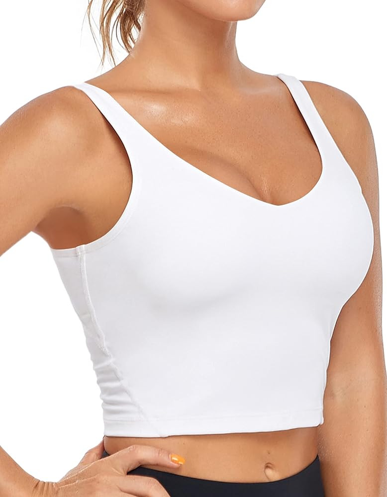 Oalka Sports Bra Womens Longline Padded Crop Tank Yoga Bras Workout Fitness Top | Amazon (US)