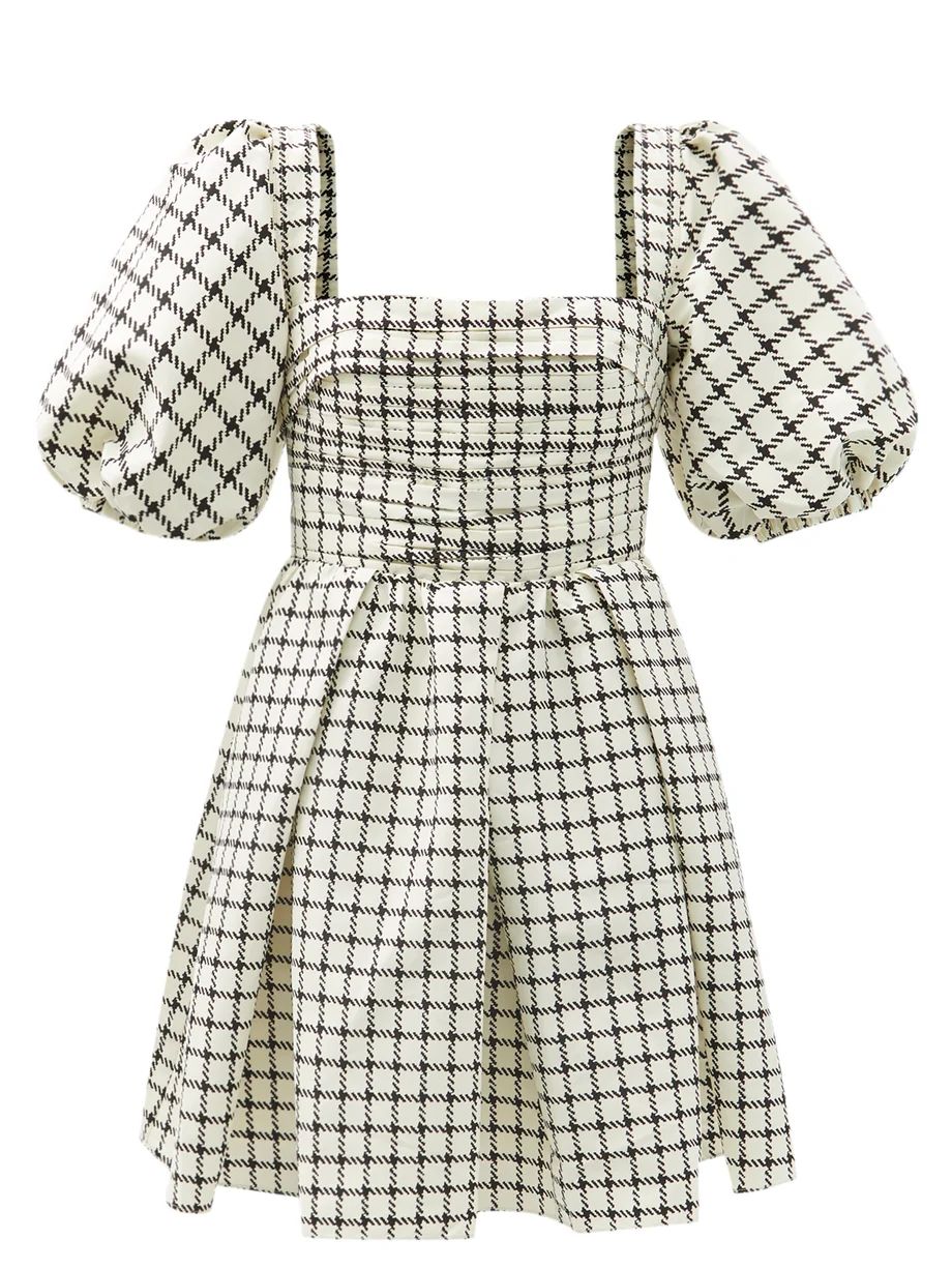 Puff-sleeve checked taffeta mini dress | Matches (US)