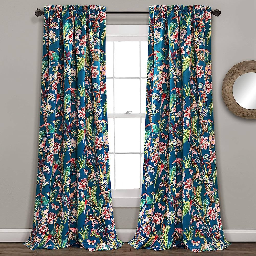 Lush Decor, Navy Curtains Dolores Darkening Window Set for Living, Dining Room, Bedroom, 95" x 52... | Amazon (US)
