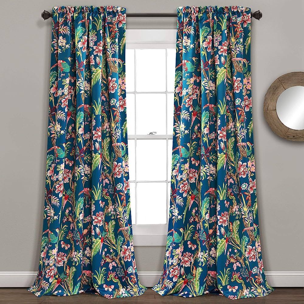 Lush Decor, Navy Curtains Dolores Darkening Window Set for Living, Dining Room, Bedroom, 95" x 52... | Amazon (US)