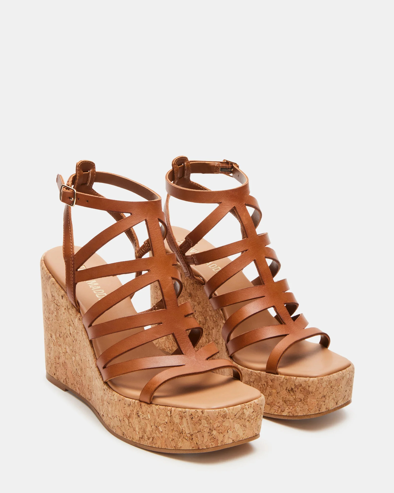 COZETTE Tan Leather Women's Platform Square-Toe Wedge Sandal | Steve Madden (US)