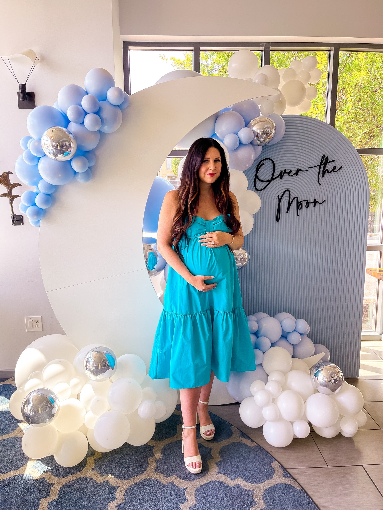 Baby shower dress, blue midi dress, bow dress, bump friendly, maternity

#LTKSeasonal #LTKbump #LTKunder50