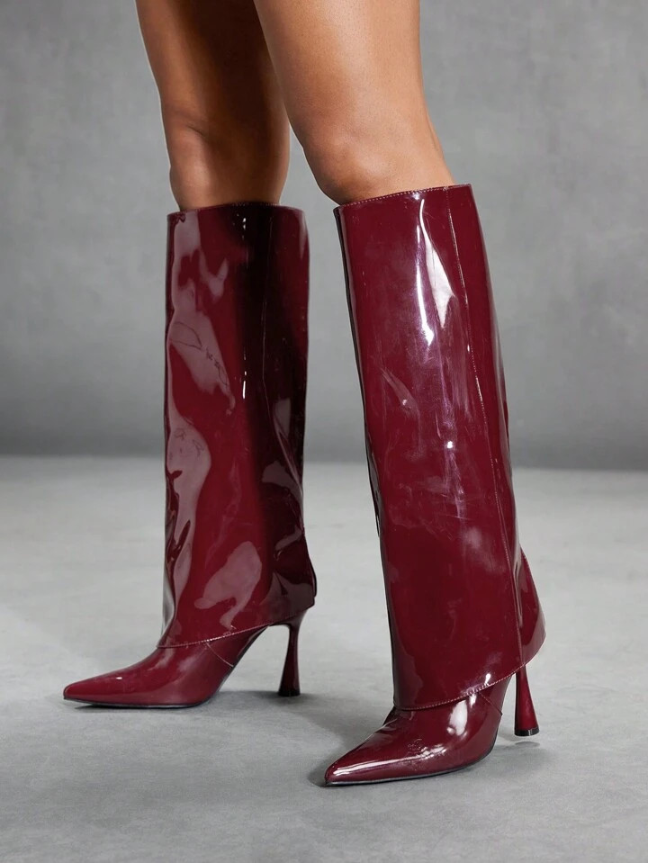 CUCCOO SZL Women Fashion Burgundy Pointed Toe Slim High Heel Over-The-Knee Boots, For Commuting, ... | SHEIN