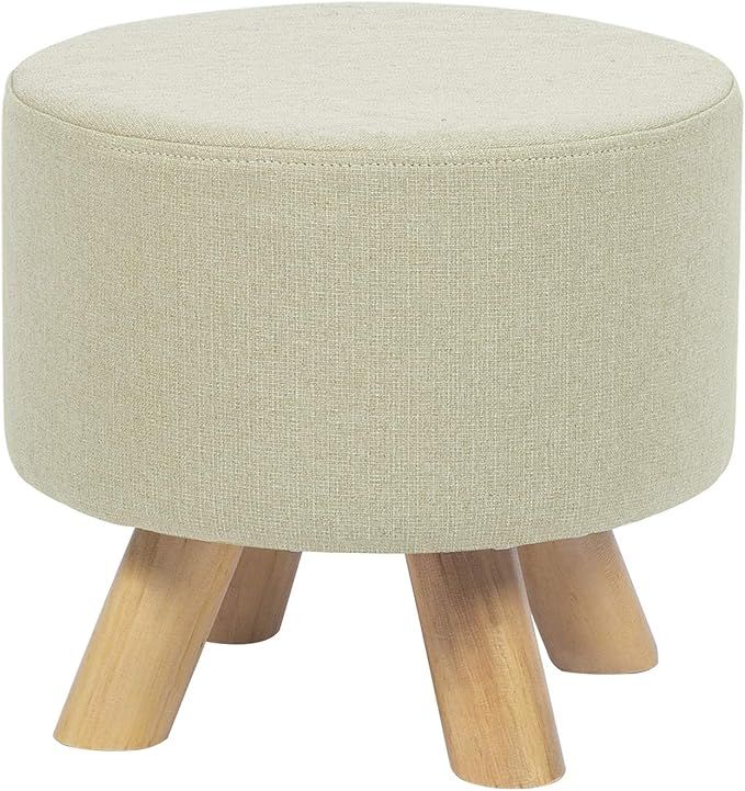 Edeco Modern Round Ottoman Foot Rest Stool/Seat Pouf Ottoman with Linen Fabric and Non-Skid Woode... | Amazon (US)