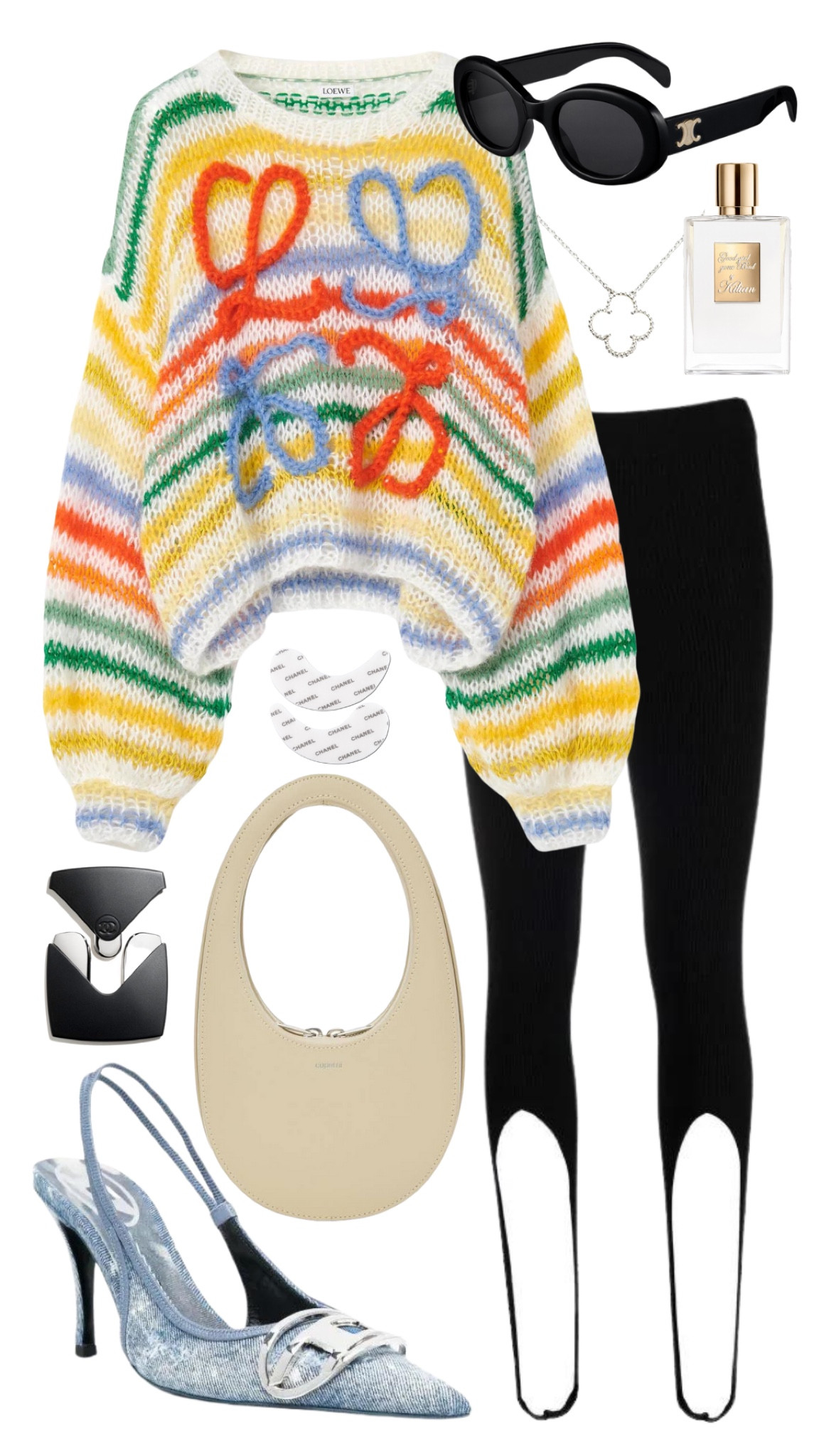 loewe sweater 
ami amalia stirrup leggings 
diesel sling back heels 
coperni bag 
celine sunglasses 
kilian good girl gone bad 
chanel face sculpting tool 
chanel eye patches 
van cleef and arpels mother of pearl necklace 

#LTKsalealert #LTKSeasonal #LTKshoecrush