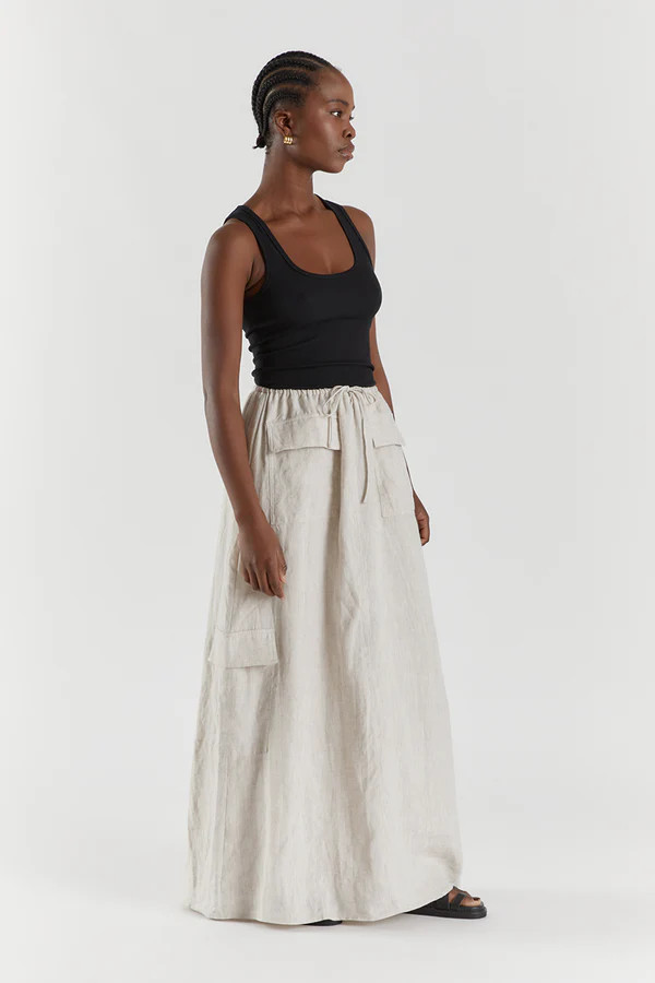 ISLA NATURAL LINEN CARGO MAXI SKIRT | DISSH