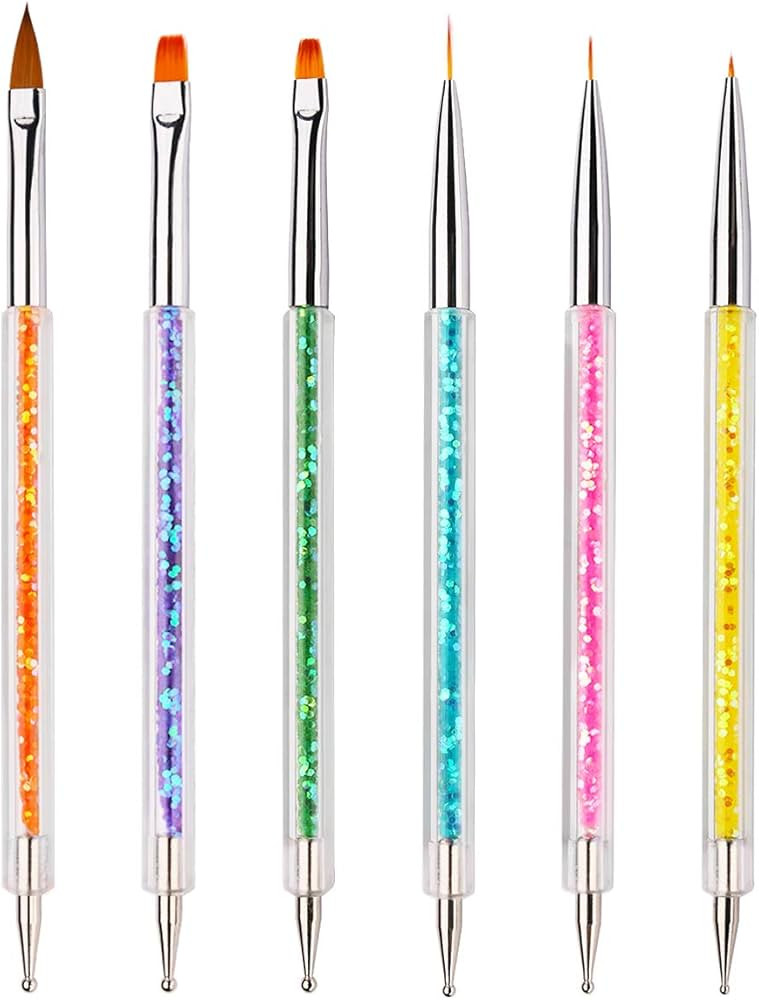 iminoo 6PCS Nail Art Brushes,Double Ended Nail Liner Brush Dotting Pen Nail Art Point Drill Drawing  | Amazon (US)
