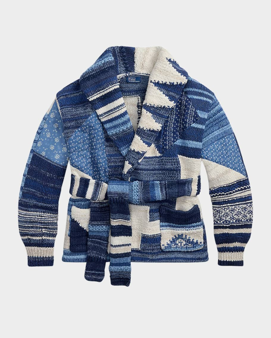 Patchwork-Motif Wrap Cardigan | Neiman Marcus