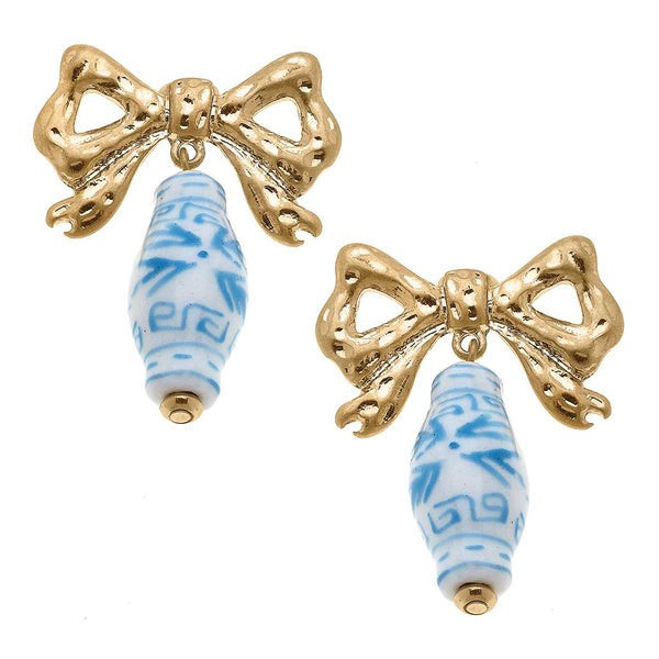 Carter Porcelain & Bow Drop Earrings in Wedgwood Blue | CANVAS