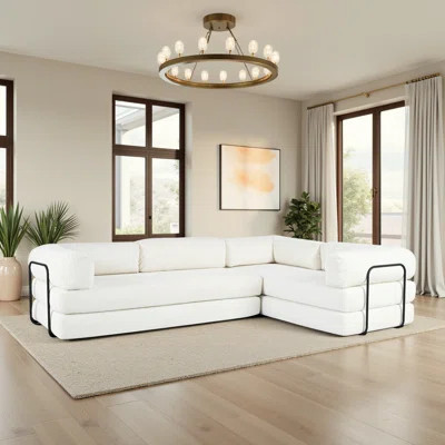 115" L-Shaped Modular Sofa Bed - Plush Corduroy Sectional with 4 Configurations, Converts to Guest Bed for Apartments & Living Rooms | Wayfair North America