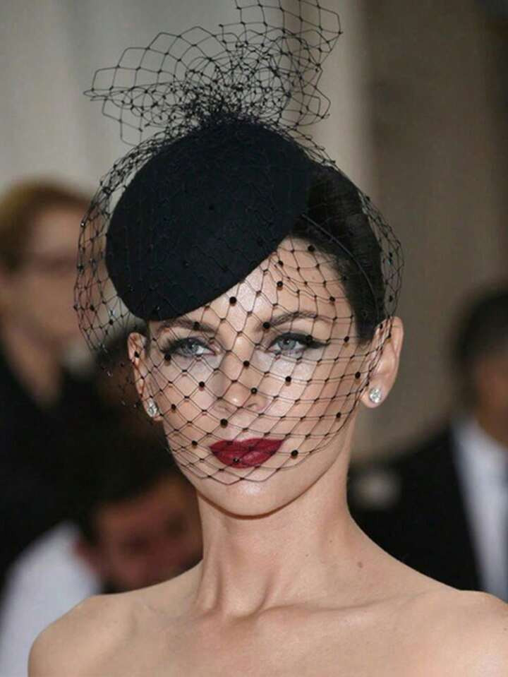 Elegant 1pc Black Veiled Small Formal Hat, Vintage Knitted Material Headwear For Women, Versatile... | SHEIN
