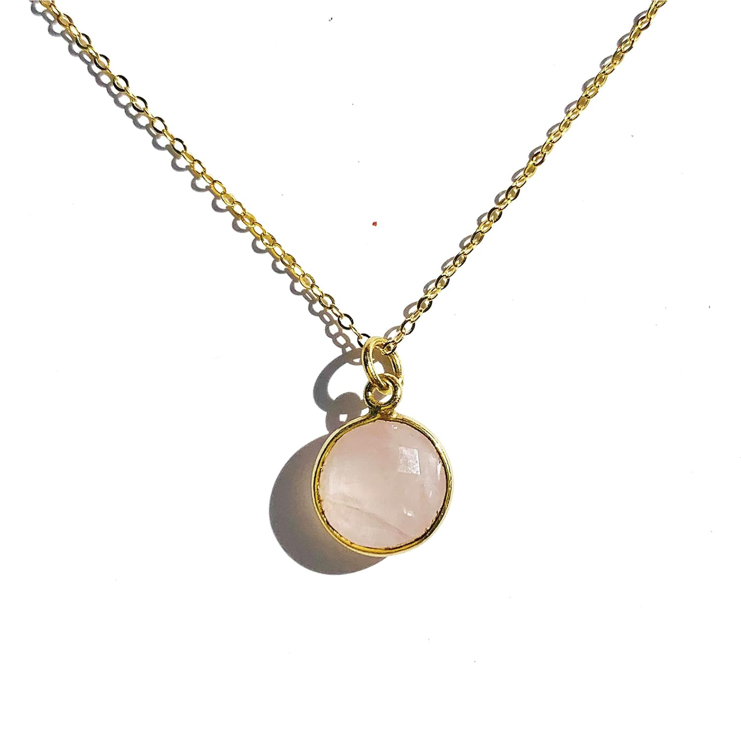 Joyfulmuze 14k Gold Natural Rose Quartz Necklace, Genuine Soft Pink Chakra Energy Crystal, Plated... | Amazon (US)