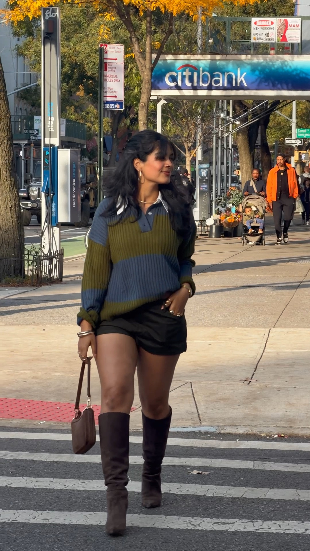 not letting go of fall anytime soon :)

the top and shorts aren’t available to link on LTK so here are their exact names: 
sweater: make you wonder rugby striped sweater in green/combo, size small - fashion nova!
shorts: faux suede mini shorts, size large, 1255/555 - Zara! 