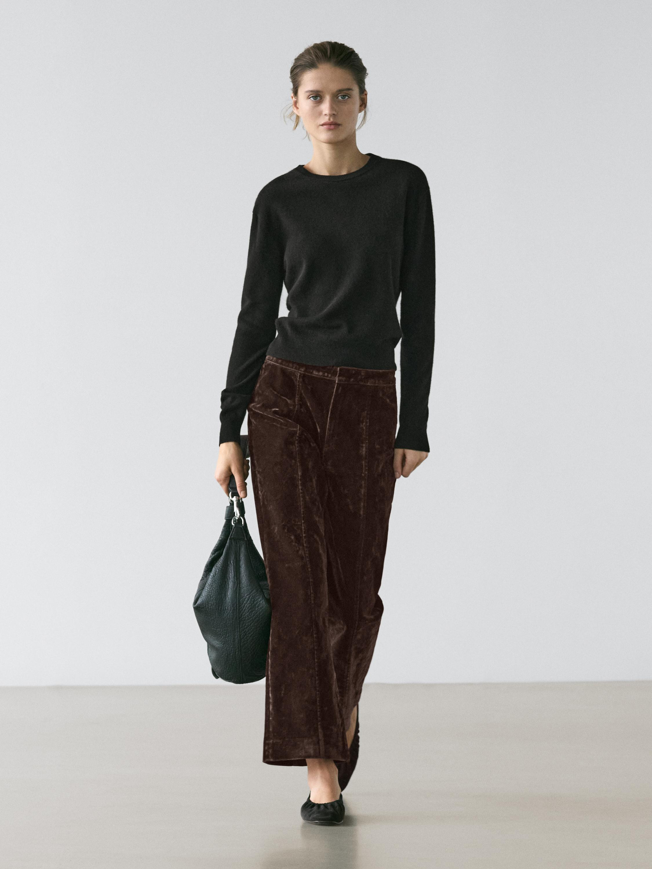Flare fit high-waist flocked jeans | Massimo Dutti UK