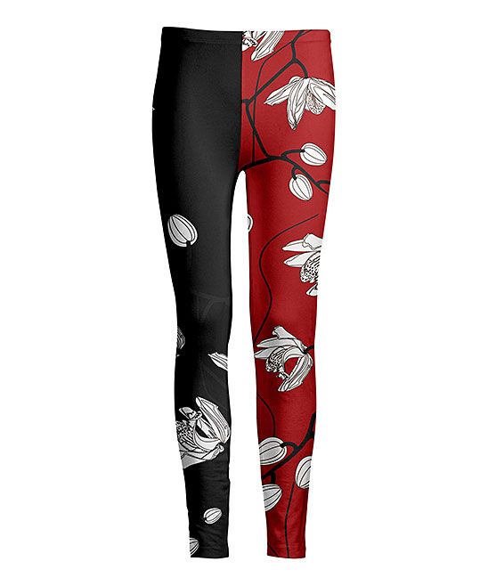 Black & Red Color-Block Floral Leggings - Women & Plus | zulily