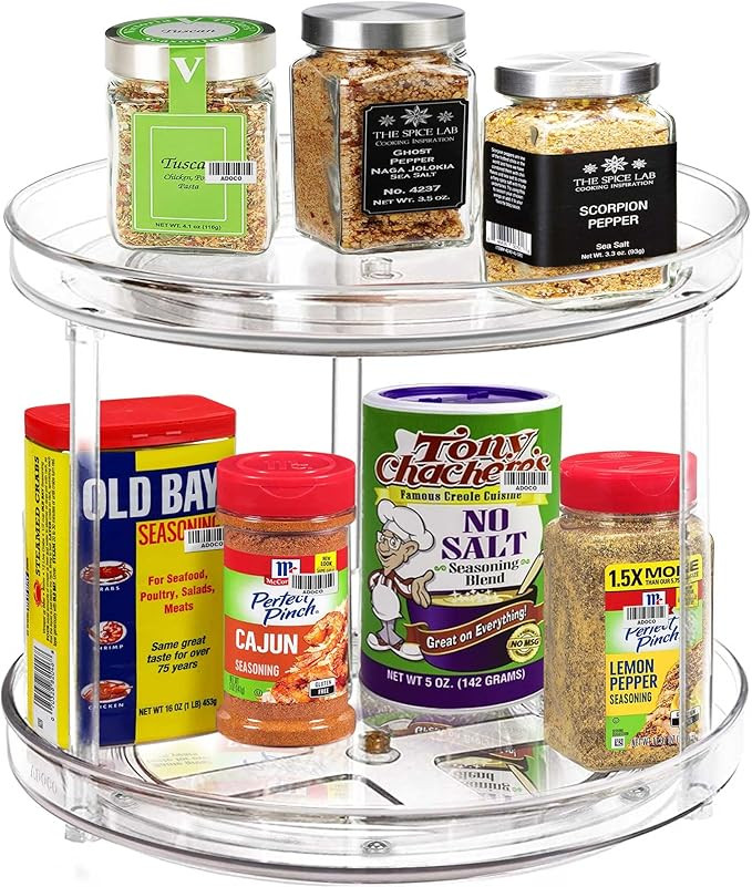 Amazon.com - 2 Tier Lazy Susan Bathroom Organizer, 9.25 Inch Clear Spice Rack Turntable Organizer... | Amazon (US)