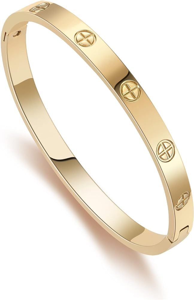 Gold Bracelets for Women 14K Gold Plated Friendship Bangle Bracelets Cubic Zirconia Stones Stainl... | Amazon (US)