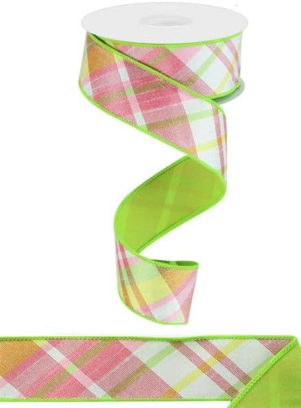 Craig Bachman 1.5 Inch Diagonal Plaid Fused Ribbon: Spring Green (10 Yards) Fabric, Easter, Flora... | Amazon (US)