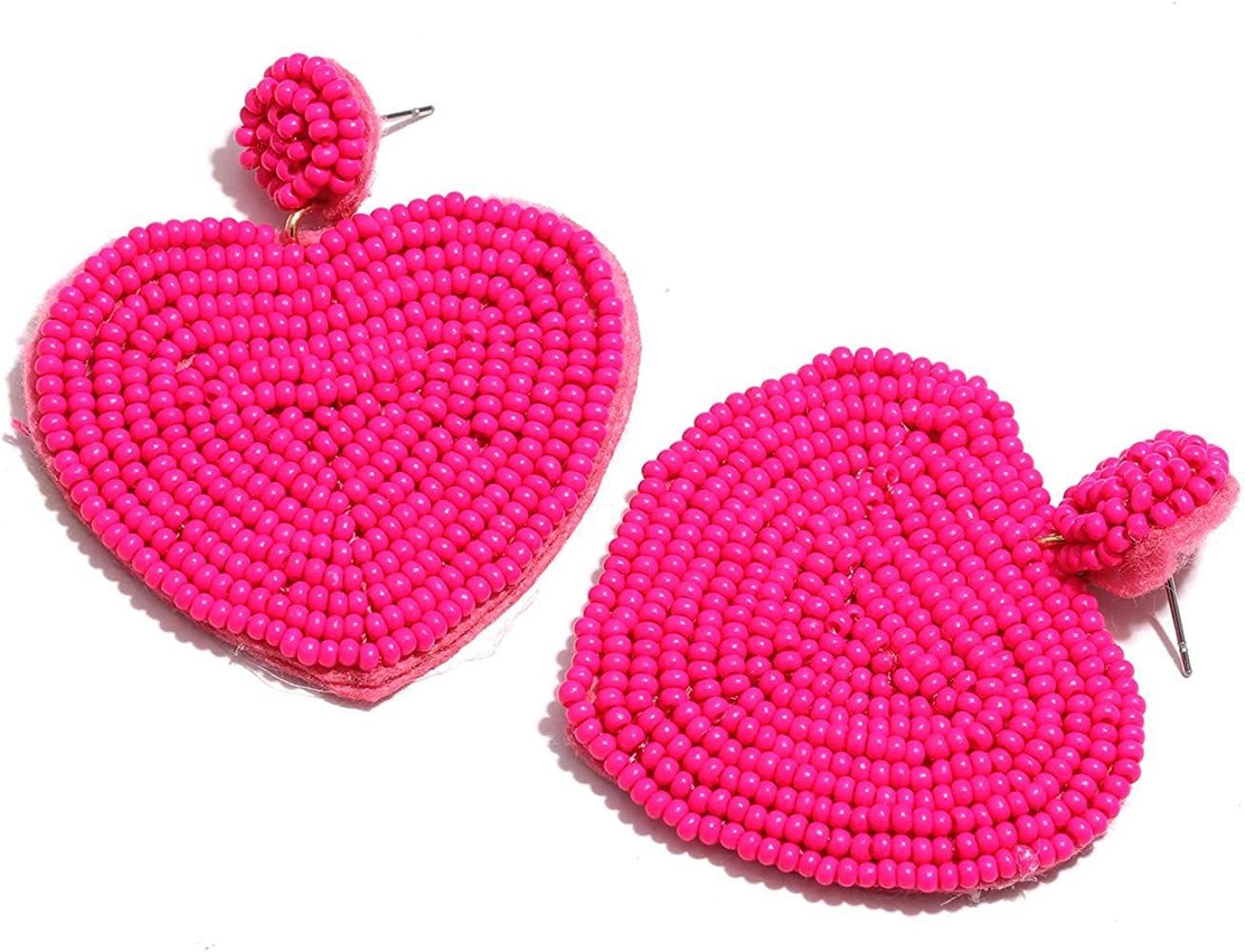 NLCAC Beaded Heart Earrings Bohemian Statement Seed Bead Heart Shaped Dangle Drop Earrings Valent... | Amazon (US)