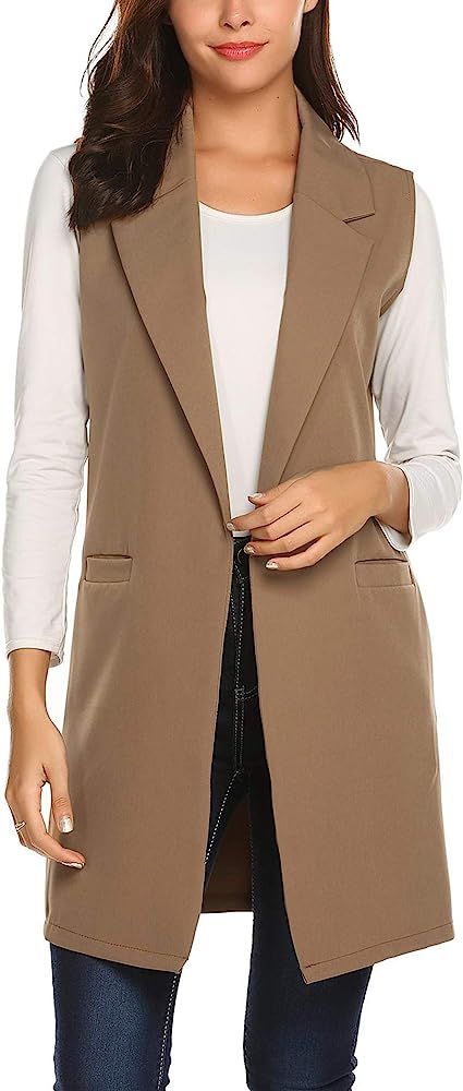Showyoo Women's Long Sleeveless Duster Trench Vest Casual Lapel Blazer Jacket | Amazon (US)
