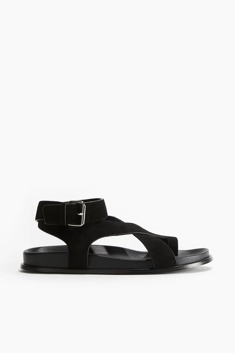 Suede Sandals - No heel - Black - Ladies | H&M CA | H&M (US + CA)