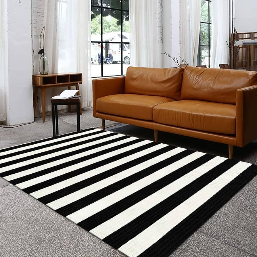 Seavish Black and White Striped Rug, 5x7 ft Living Room Rug Indoor Outdoor Patio Rugs Handmade Co... | Amazon (US)