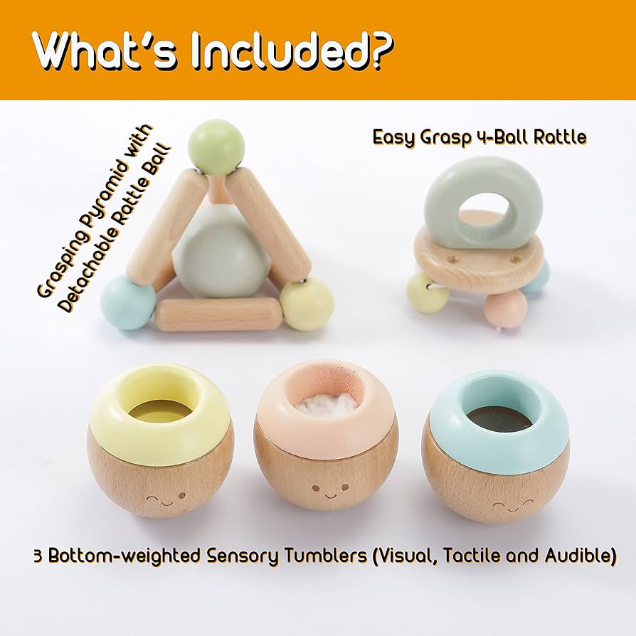 MONTESSORI MAMA Sensory Toys Baby Teething Toys & Baby Rattle | Sensory Bin for Baby Toys 6 Month... | Amazon (US)