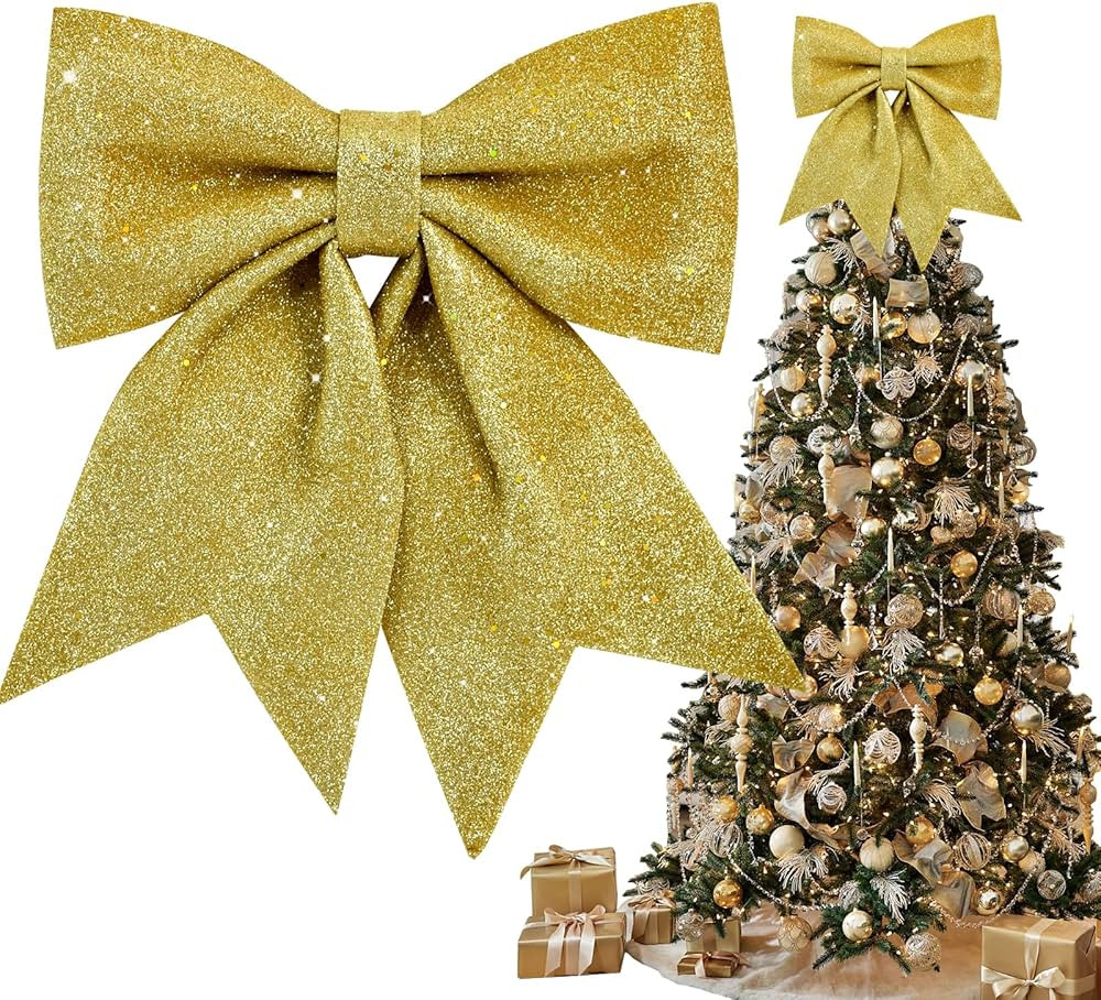 TONIFUL 12x14 Inch Glitter Bow Gold Shiny Christams Bow for Home Party Wedding Indoor Decoration... | Amazon (US)