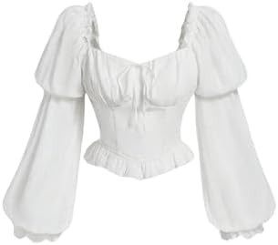 MakeMeChic Women's Renaissance Pirate Costume Corset Tops Puff Long Sleeve Ruched Bust Ruffled Pe... | Amazon (US)