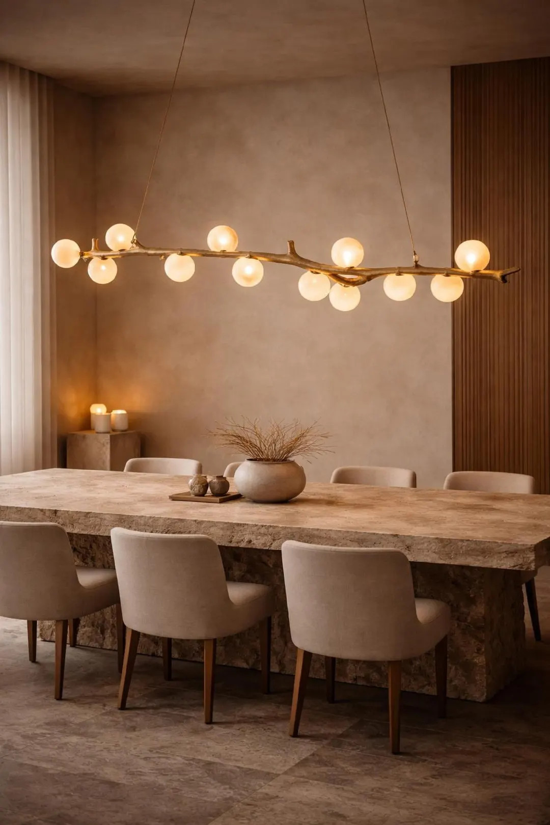 Brass Branch Chandelier, Alabaster Globes, Organic Modern Dining Light, Sculptural Fixture | Etsy (US)