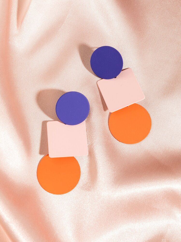 1pair Color Block Geometric Drop Earrings | SHEIN