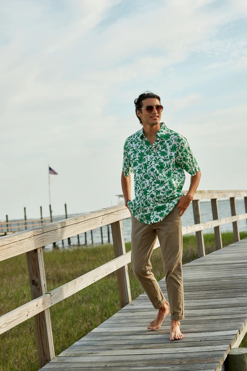 SS Cabana Shirt | Kelly Green Vintage Lily | SUE SARTOR