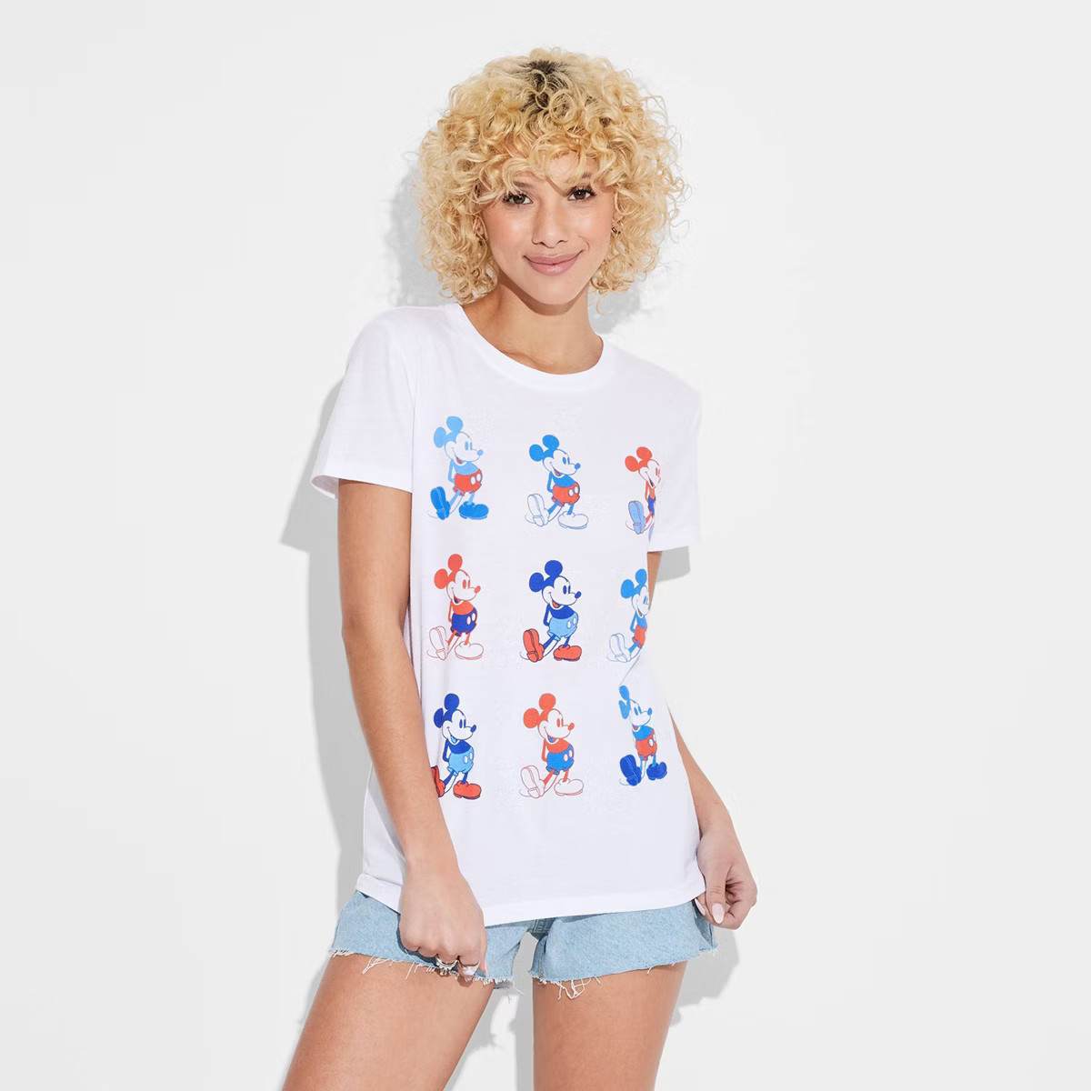 Women's Mickey Grid Americana Short Sleeve Graphic T-Shirt - White | Target