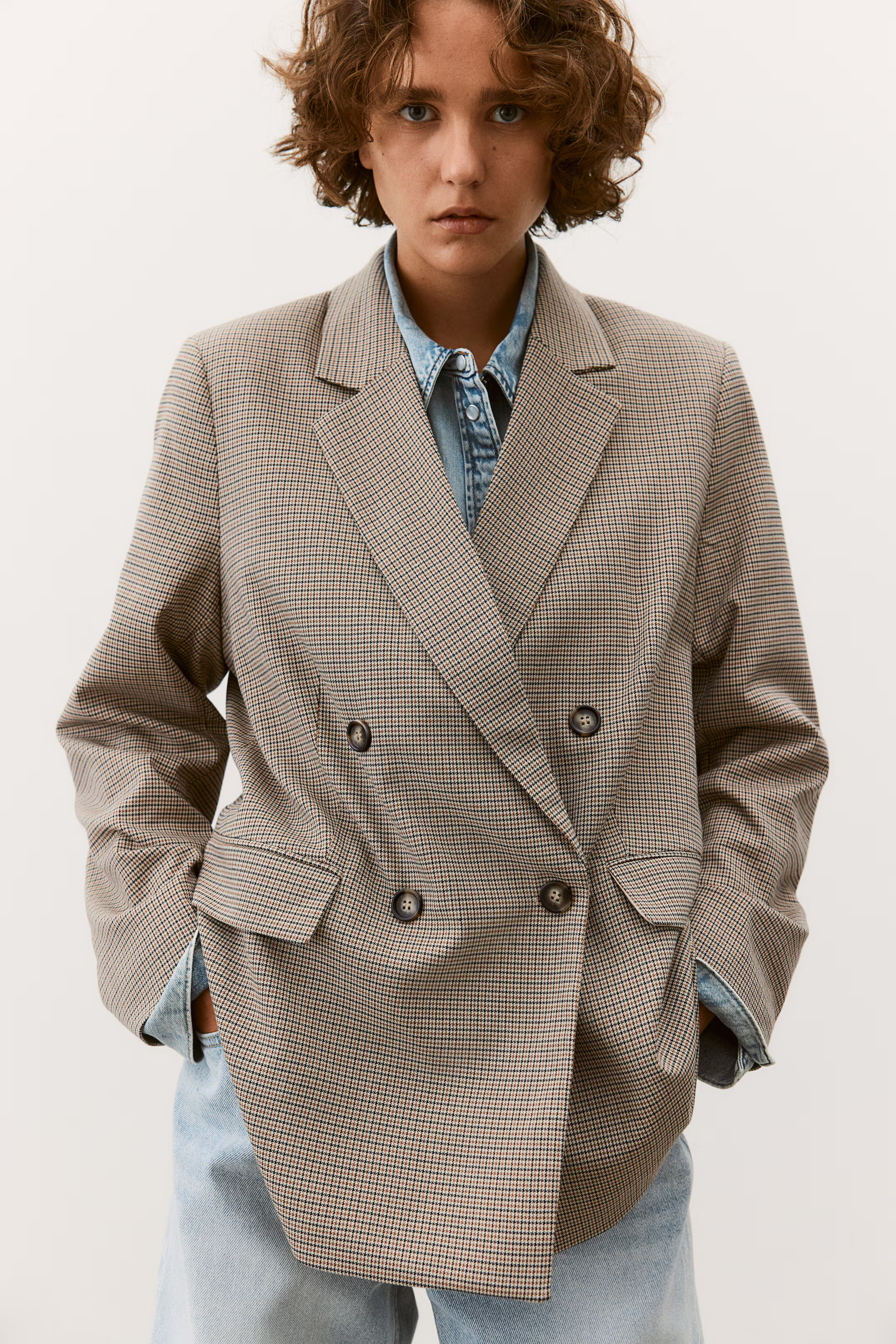 Double-Breasted Blazer - V-neck - Long sleeve - Navy blue - Ladies | H&M US | H&M (US + CA)