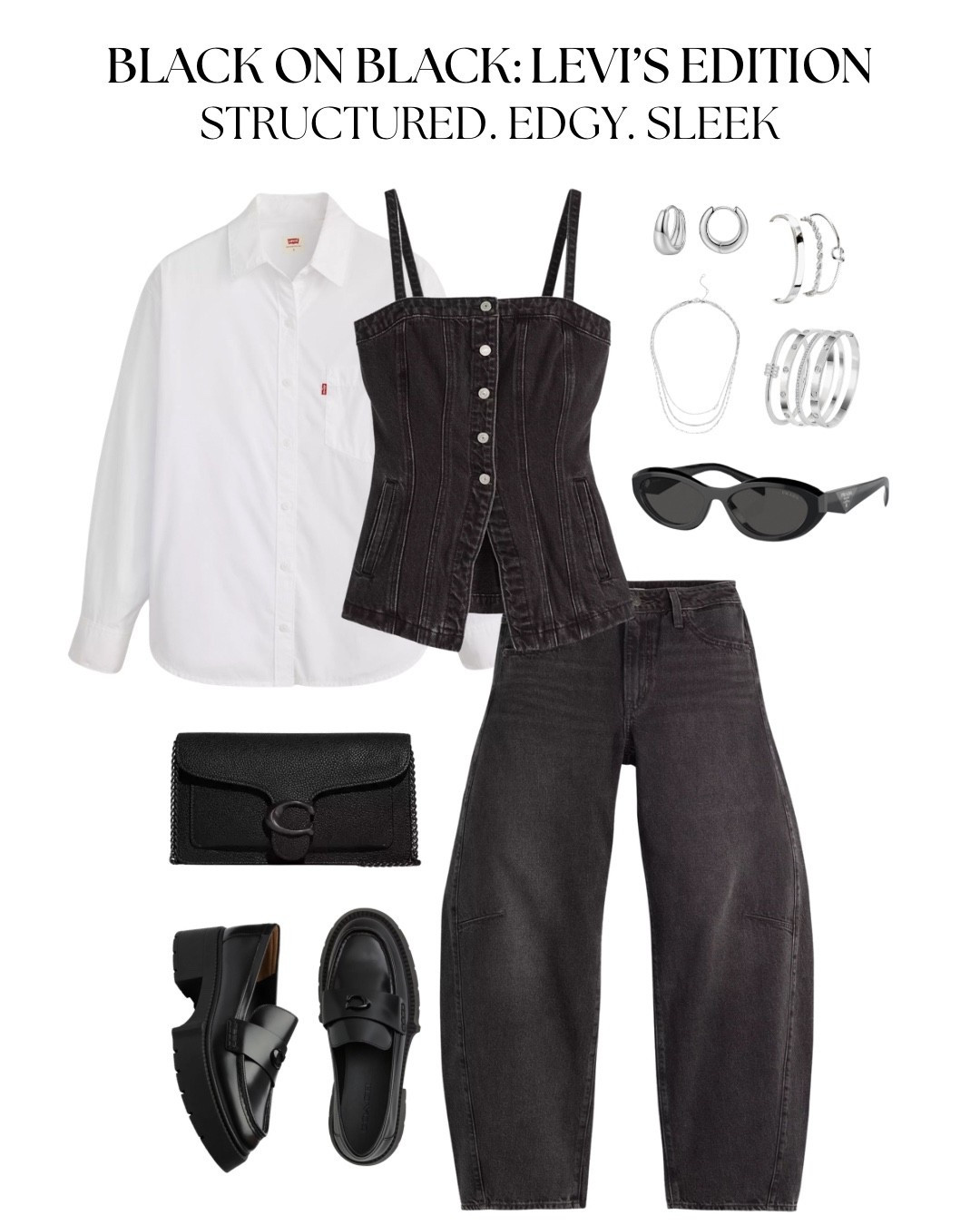 Black On Black: Levi’s Edition 

black barrel jeans outfit, levi’s baggy barrel jeans look, black tailored bustier outfit, layered bustier and button up outfit, white boyfriend shirt styling, chic black and white outfit inspo, edgy denim outfit womens, levi’s denim outfit ideas, street style denim look, layered black and white outfit, trendy barrel jeans outfit, casual chic layering ideas, monochrome black outfit inspo, elevated denim outfit,  winter denim style, fashion-forward denim look, classic white button down outfit, bustier top outfit ideas, modern street style womens, black denim styling ideas, Prada, Coach, Levi’s 

#LTKootd #LTKBeauty #LTKgrwm