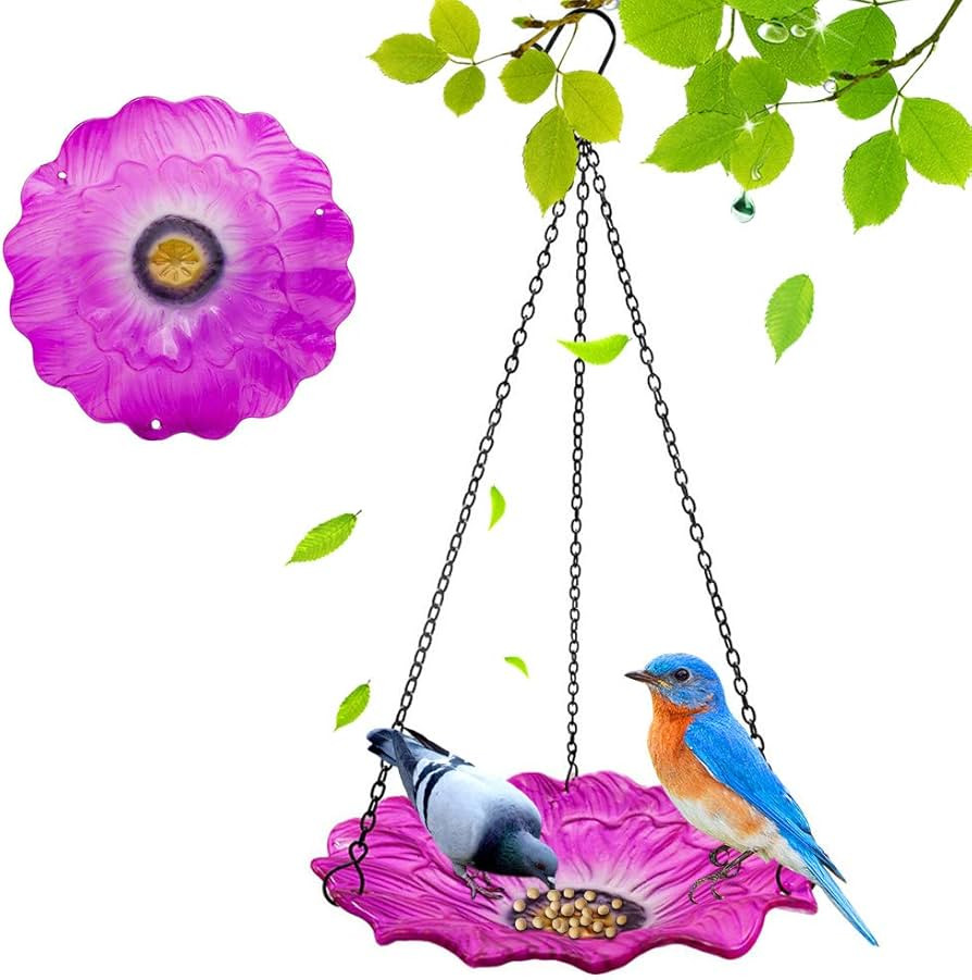 Hanging Tray Bird Feeders for Outside, Flower Shape Bird Feeder Tray, Glass Bird Baths Bowl for O... | Amazon (US)