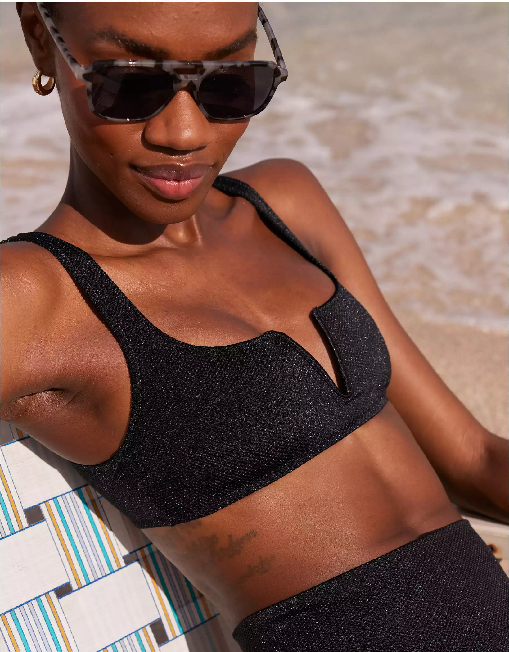 Aerie Shine Pique V Wire Scoop Bikini Top | Aerie