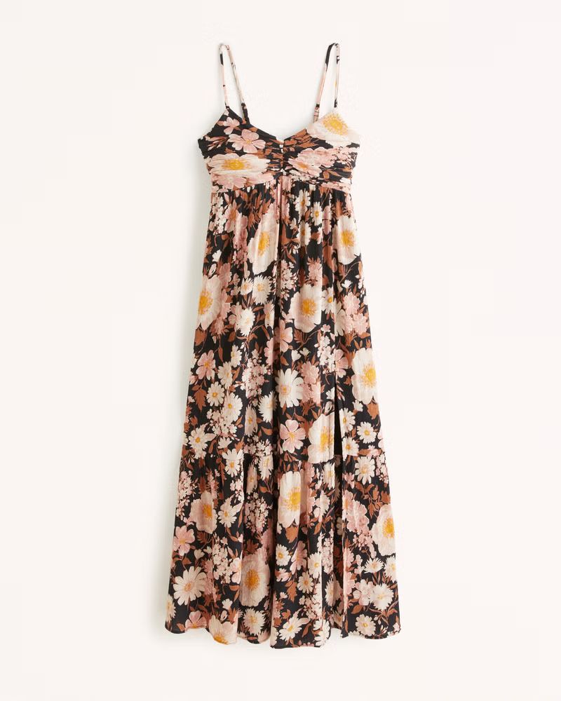 Crinkle Textured Ruched Maxi Dress | Abercrombie & Fitch (US)